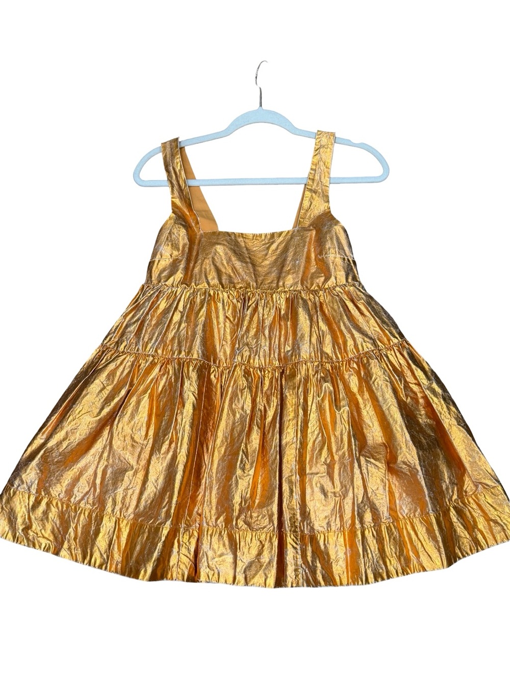 ๐งก NWT Urban Outfitters Kimchi Blue Avana Metallic Babydoll Mini Dress Orange XS - Picture 8 of 14